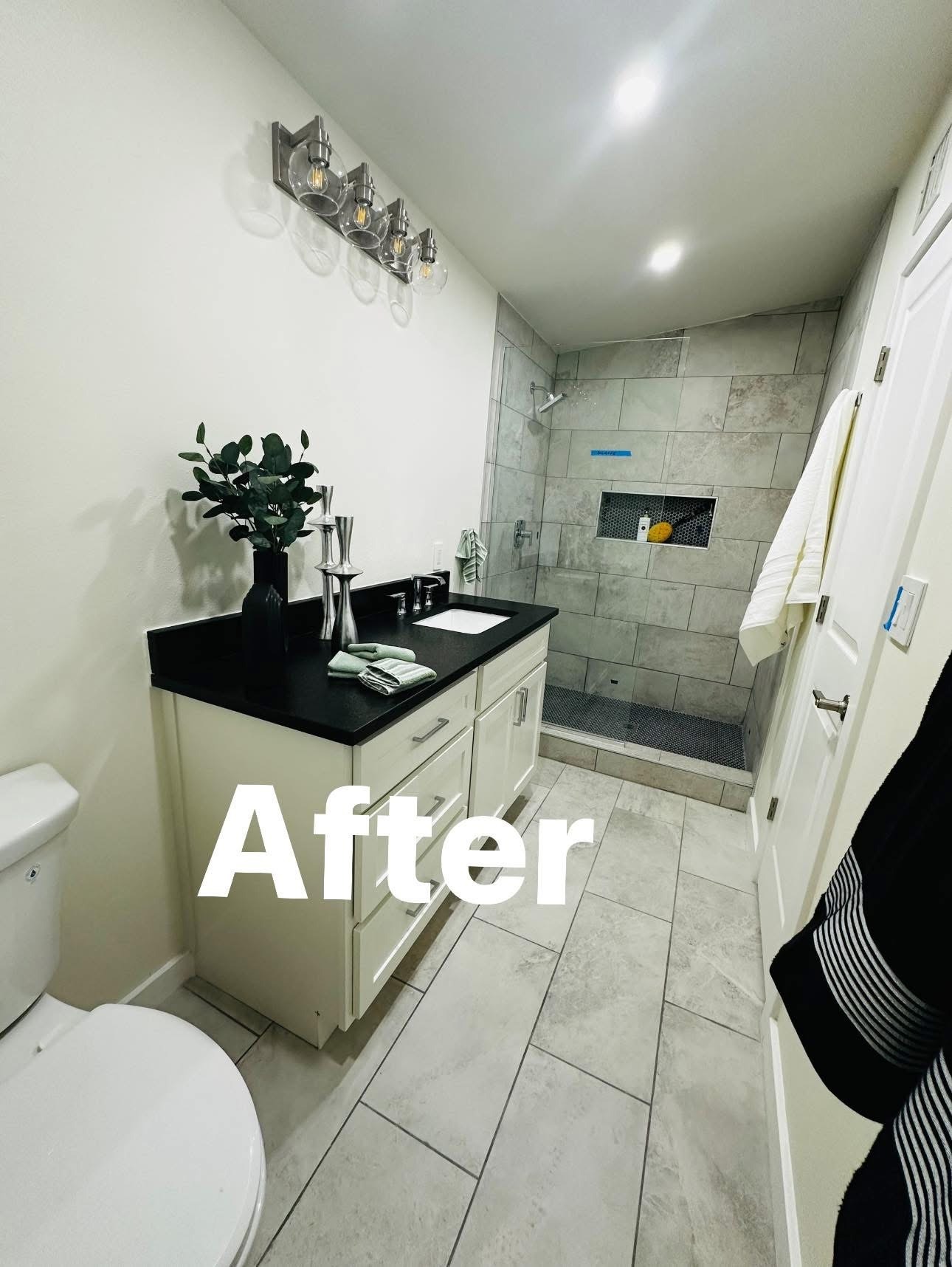 Finished bathroom renovation with tiled shower in El Paso, Texas